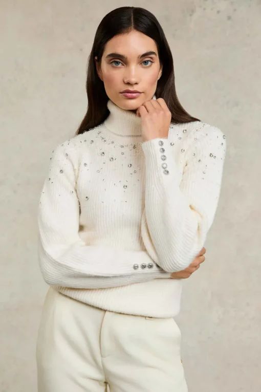 Holland Cooper Kelsie Rib Embellished Roll Neck<Women Knitwear
