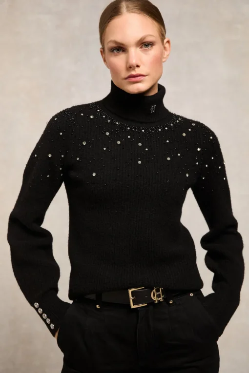 Holland Cooper Kelsie Rib Embellished Roll Neck<Women Knitwear